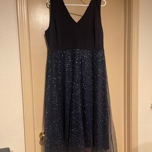 Navy blue dress 3xl with tulle overlay with silver splatter pattern